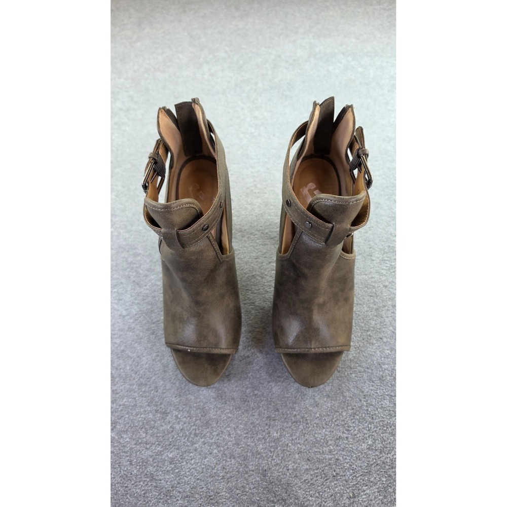 Report Bryce Olive Taupe Open Toe Heeled Booties Block Heel Womens Size 8.5
